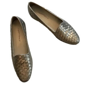 Trotters Vintage Liz Pewter Woven Leather Comfort Slip On Flats Loafers 7N